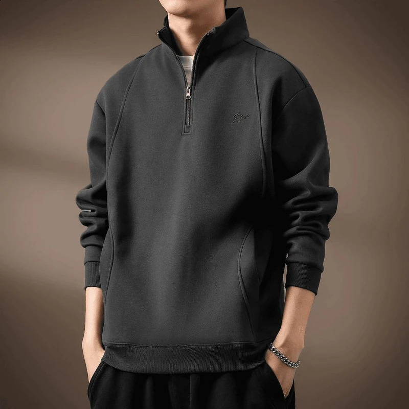 Autumn Winter Thick Loose Lapel Base Sweatshirts Solid Color All-match Korean Simplicity Pullover Mens Clothing Chic Hoodies 241230