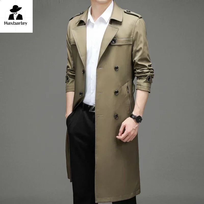 Long Man Trench Coat Autumn High End Business British Party Windbreaker Jacket Trend Versatile Suit Collar Male Top Streetwear 241230