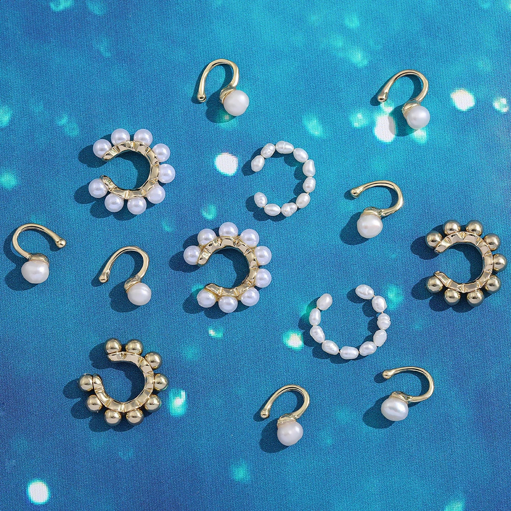 2024 Fashion Pearl Ear Cuff Bohemia Stackable C Shaped CZ Small Earcuffs Clip Earrings for Women Wedding Jewelry 241225