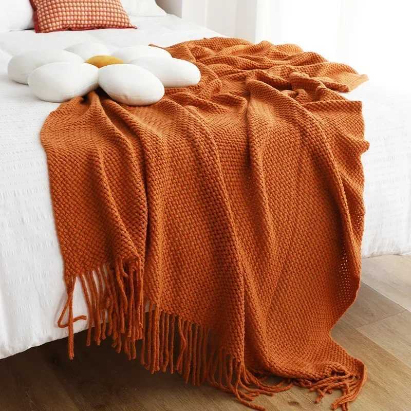American Knitted Throw Blanket Bedspread Wool Blanket Bedspread Shawl Bedspread Lazy Sofa Cover Bed End Towel Home DecorC241231