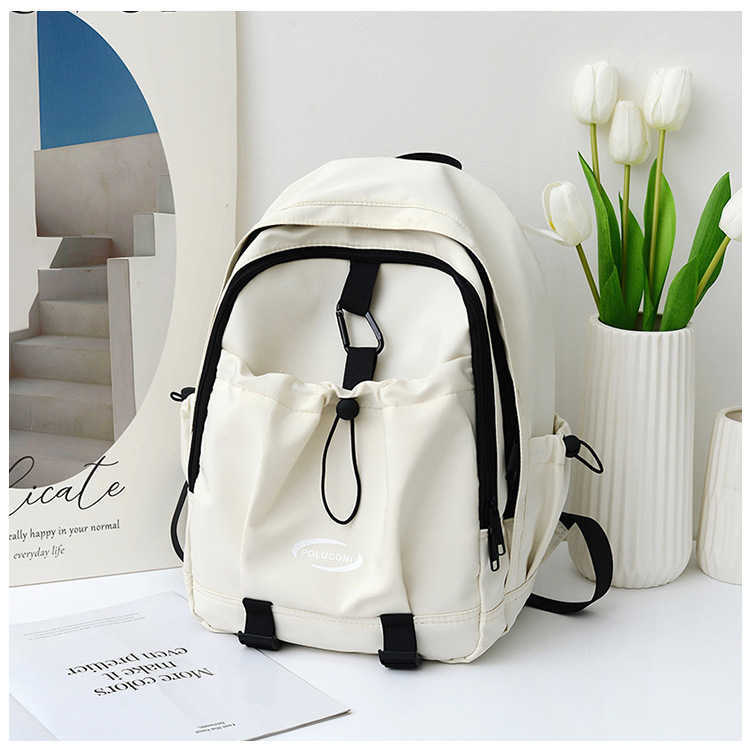 Korean version 2024 new nylon backpack for female college students, middle and high school students, large capacity solid color backpack, backpack 241