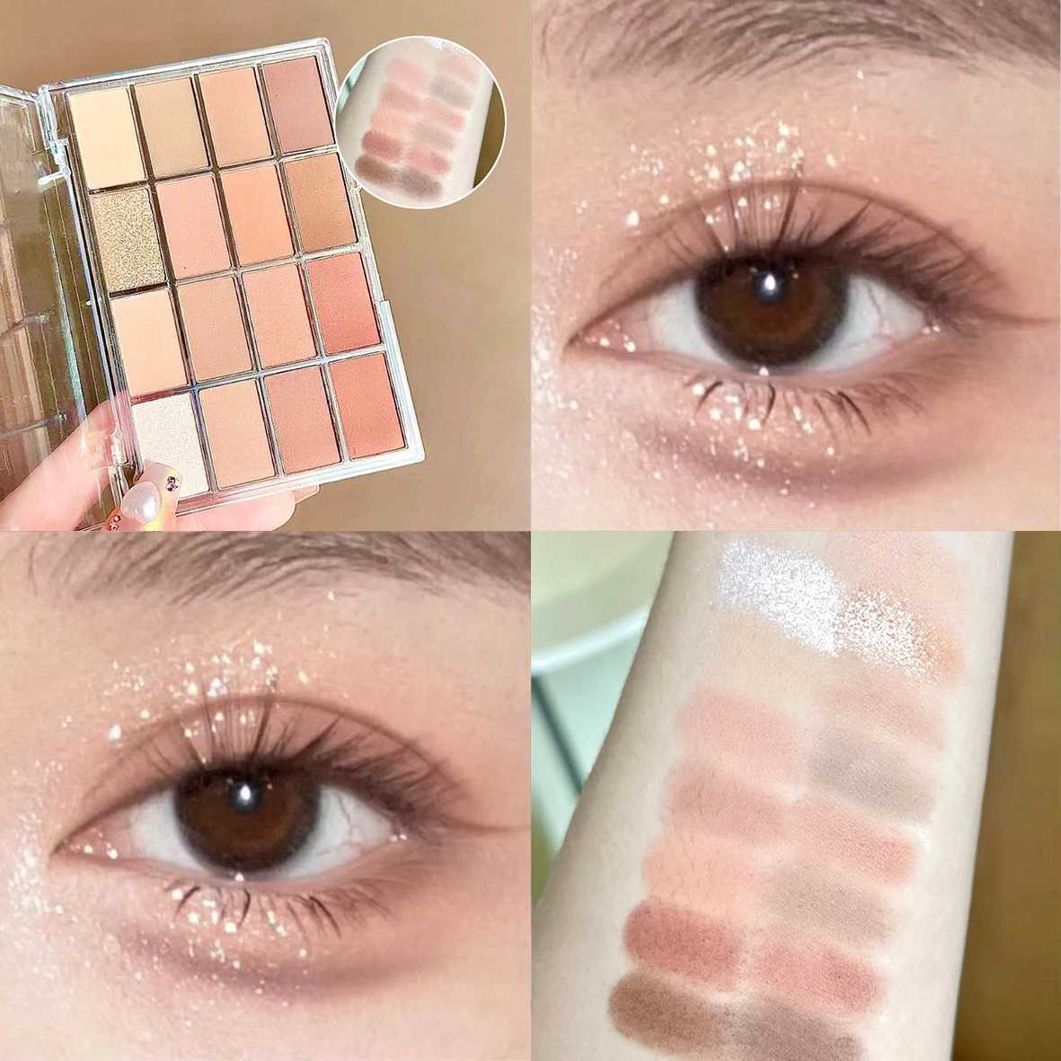Low saturation eye shadow palette 16 color glitter earth brown shiny acrylic eye shadow pearl matt daily eye shadow W241230