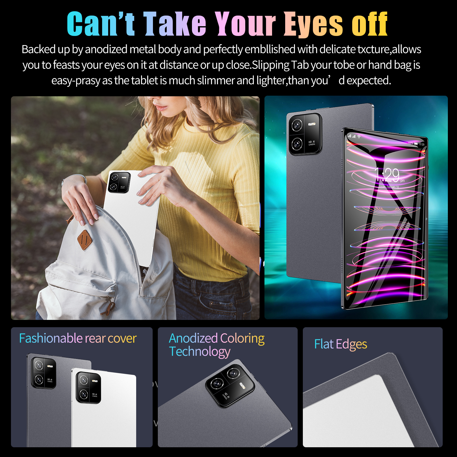 Pad 6 Pro Android Tablet 10.1 inch Android 14 12GB RAM 512GB ROM Deca Core,16MP+32MP Camera ,10000mAh Battery,5G Dual SIM Card,with Keyboard Case and 