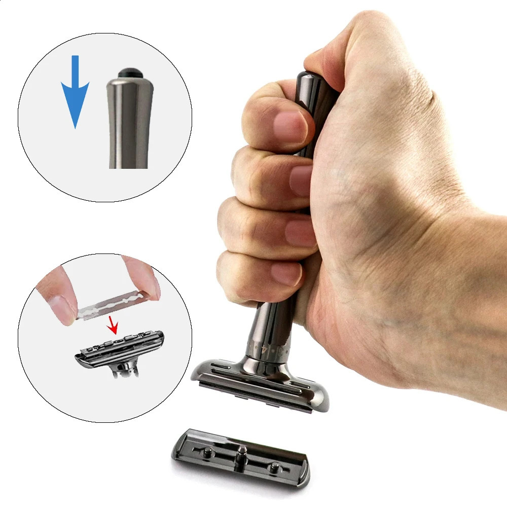Whityle 02T Manual Adjustable Safety Razor 1-8 Sharpness Adjustment Classical Shaver With 5 Platinum Blades For Men Women Use 241230