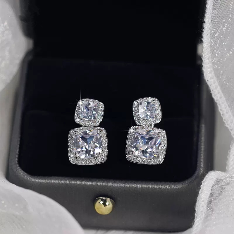 Choucong Ins Top Sell Dangle Earrings Luxury Jewelry 925 Sterling Silver Cushion Shape 5A Cubic Zircon CZ Diamond Gemstones Party Elegant Women Drop E