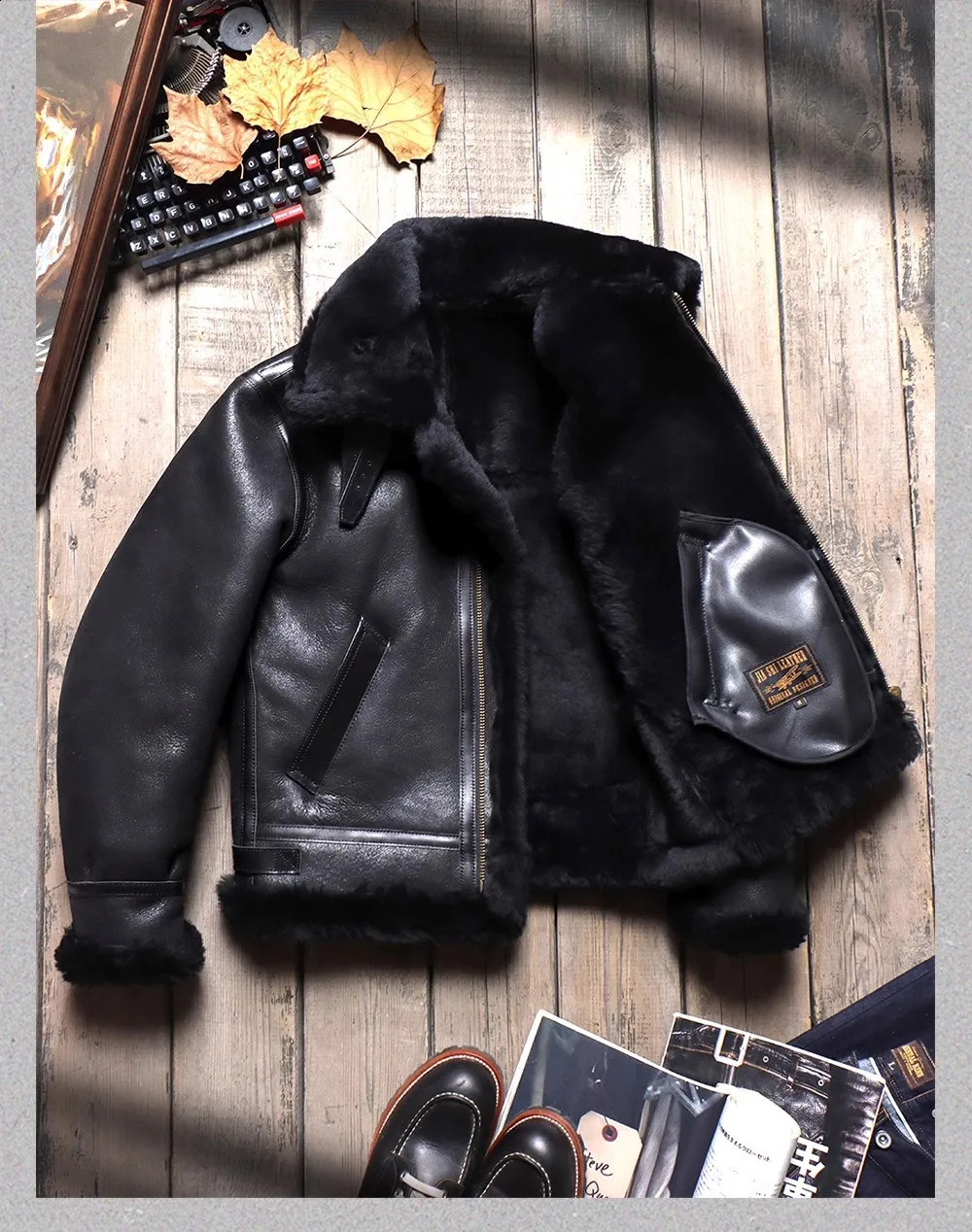 CC Shop. men thick fur jacket.Classic B3 Bomber winter warm wool coat.100% genuine leather natural shearling cloth 241230
