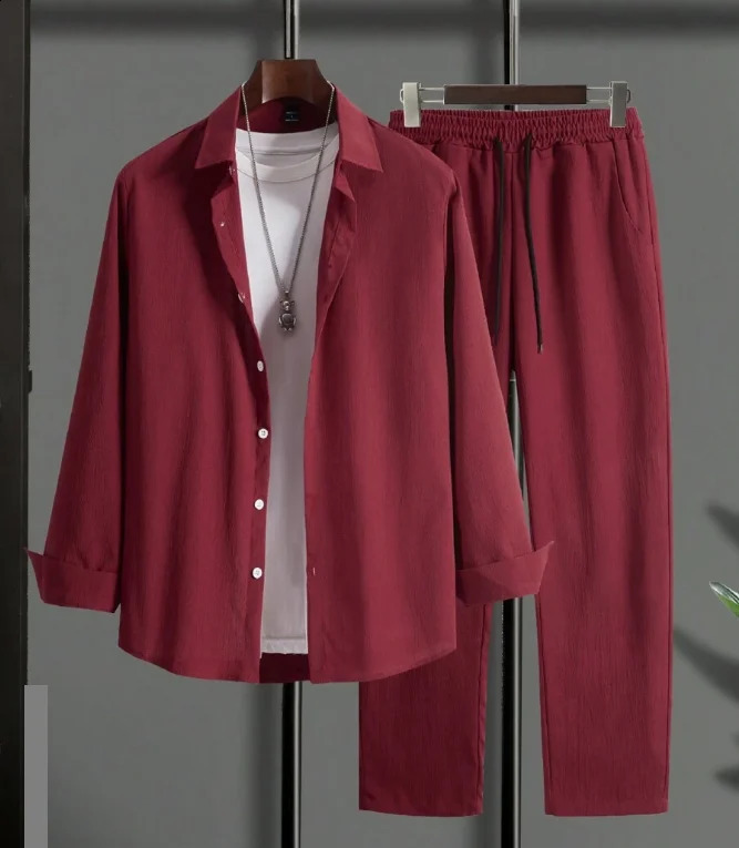 Spring And Autum Solid Color 3D Print Men Harajuku Clothing Suits Tracksuit Long Sleeve Shirt Pants Two Piece Sets 241223