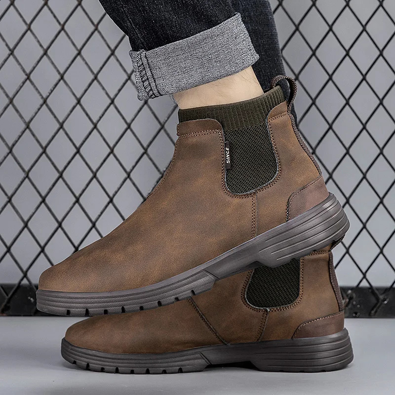 Mens Chelsea Boots Ankle Slip-on Retro British Style Trendy All-match Soft Comfortable Water Proof Fashion Casual Tooling Shoes 241231