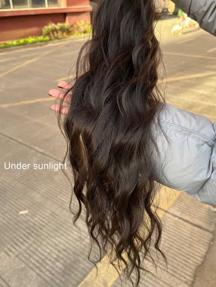 Ponytail long natural wavy 32 inch heat-resistant fiber synthetic hair suitable for daily use at womens parties W241230