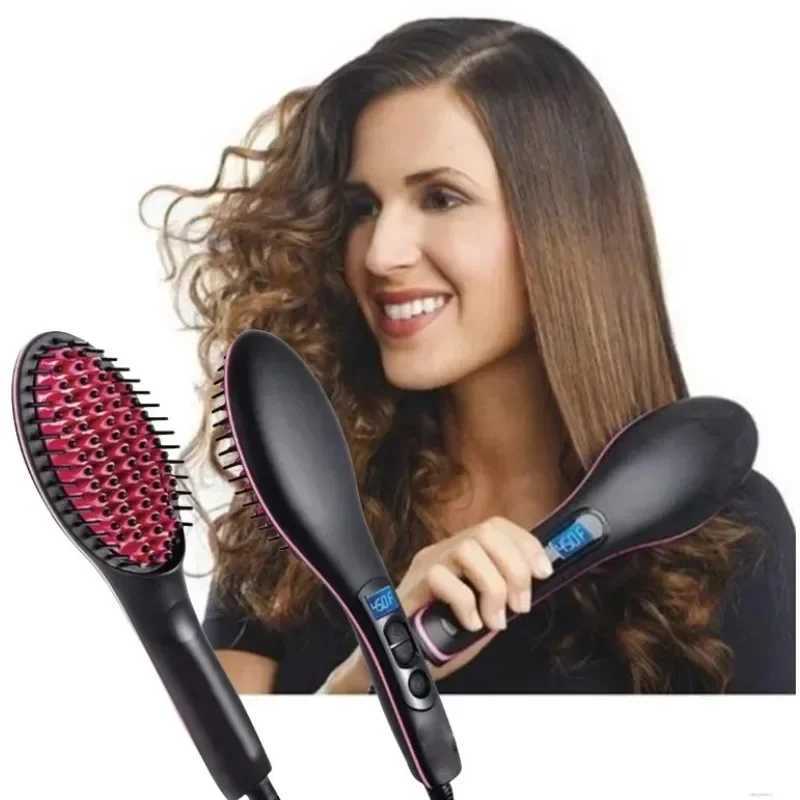 Electric straightening brush hot comb adjustable temperature straightener professional female hair heating comb W241231