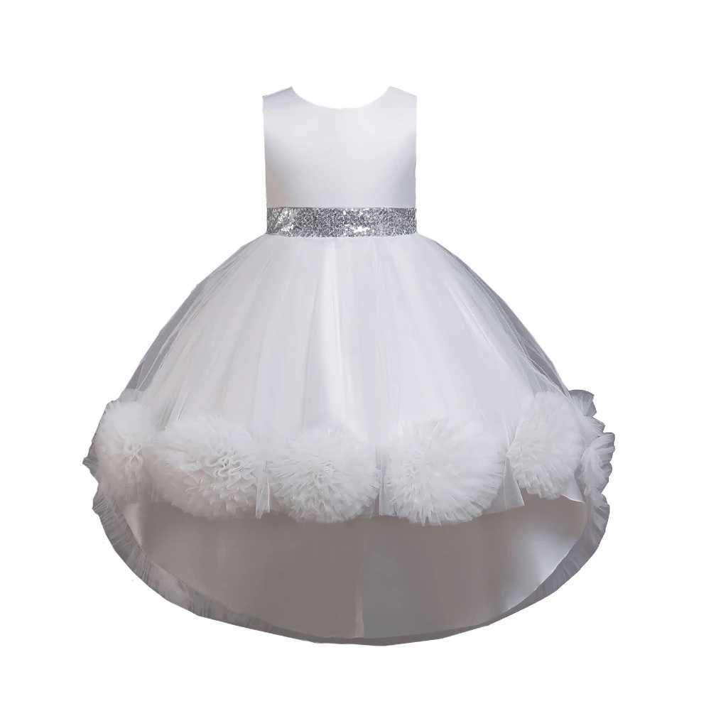 Girl Sleeveless Flower Net Train Princess Dress Holiday Par Piano Performance Dress W241231