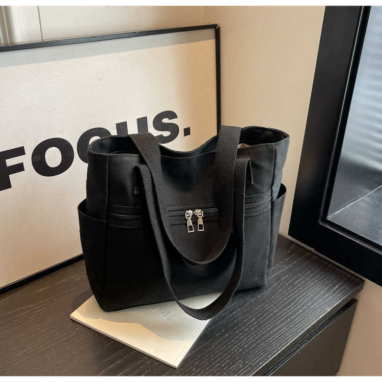 Canvas 2024 Spring Trendy Fashion New Large Capacity Multi functional Shopping Bag Simple Single Shoulder Handheld Women's Bag 241231
