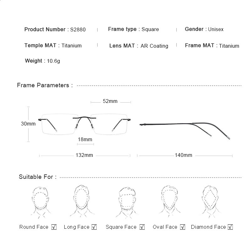 MERRYS Men Alloy Rimless Glasses Frame Male Square Ultralight Man Frameless Myopia Optical Frames Eyewear S2880 241230