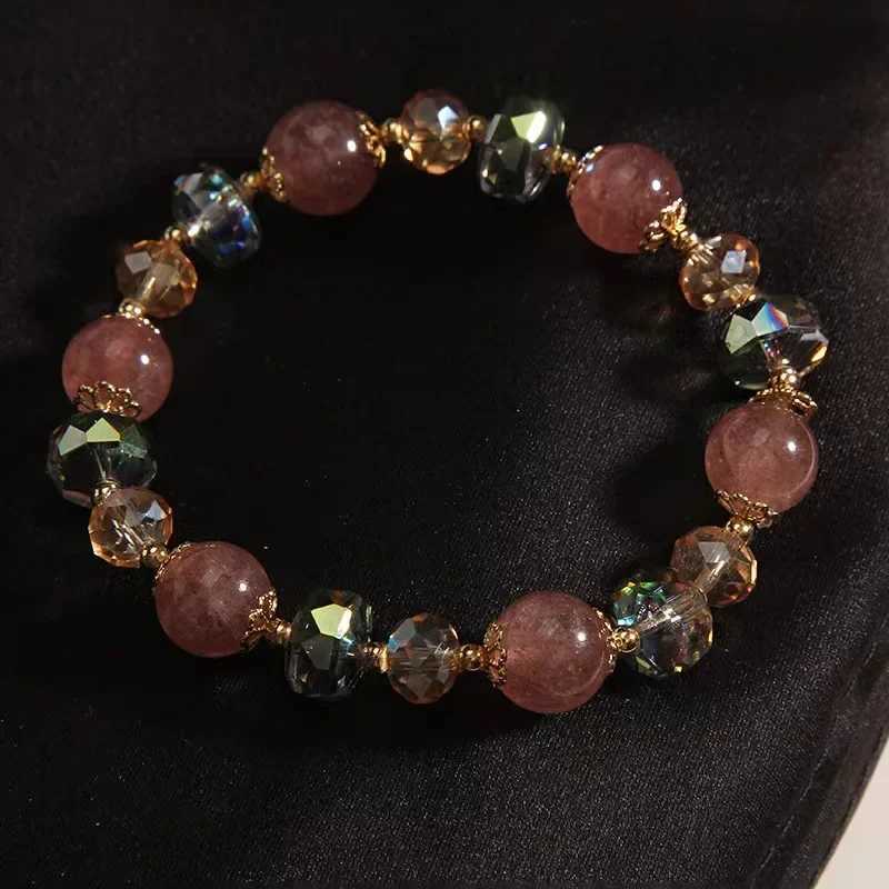 New Simple Bead Crystal Bracelet Suitable for Girls Korean Ins Pink Cute Bracelet Best Friend Jewelry Gift 2024 W241231