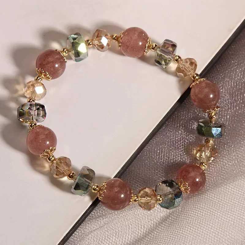 New Simple Bead Crystal Bracelet Suitable for Girls Korean Ins Pink Cute Bracelet Best Friend Jewelry Gift 2024 W241231