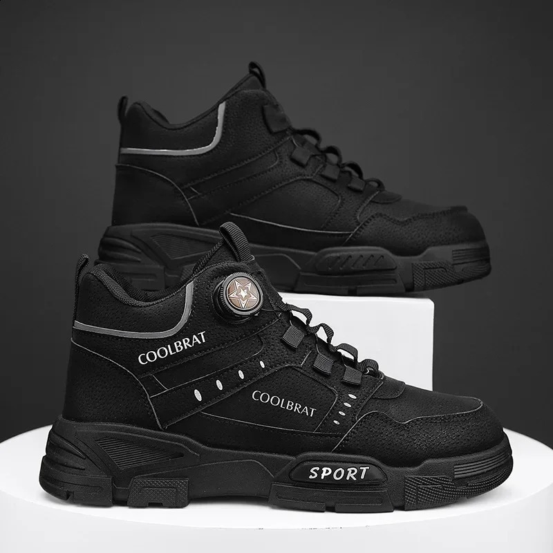 Mens Mountaineering Short Boots Fashion Retro Rotating Button High Top Thick Sole Sports Shoes Outdoor Travel Casual Shoes 241231