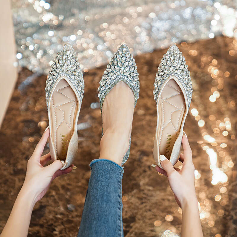Women Ballet Flats Commuting Work 238-16 New Water Dia Single Pointed Shallow Mouth Flat Bean Women's Soft Bottom Versatile Scoop Large Shoes