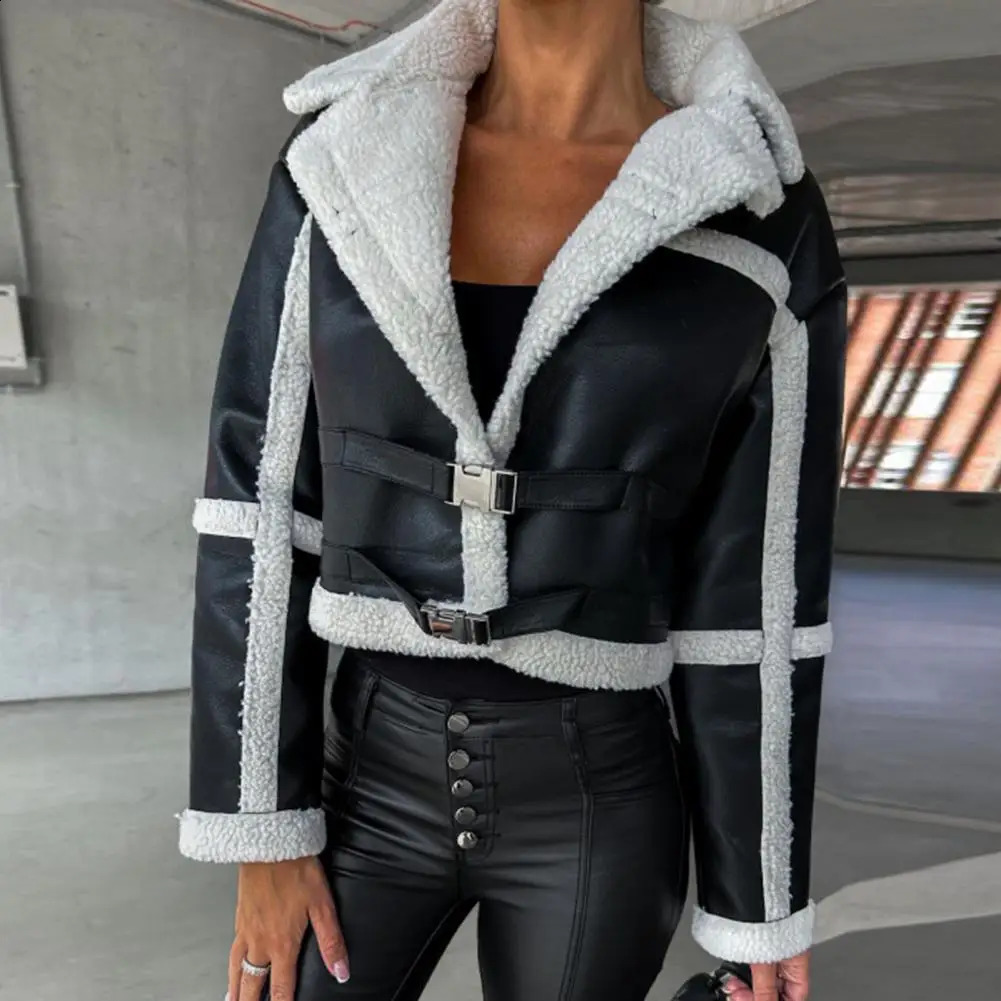 Women Fur Allinone Casual Jacket Vintage Motorcycle Outerwear Womens Faux Leather with Plush for Indoor Autumn 241223