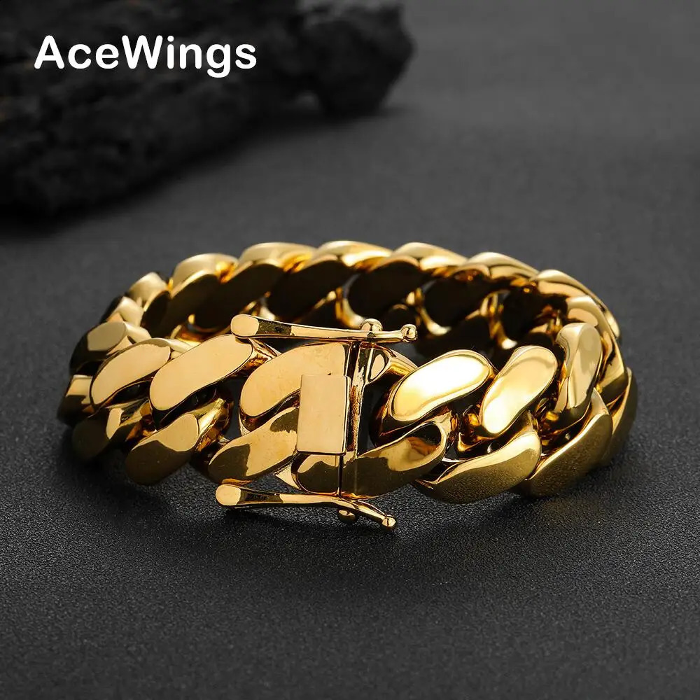 22MM Chunky Brass Cuban Bracelet Men Hip Hop Cuban Chain Bracelets BB041 241230