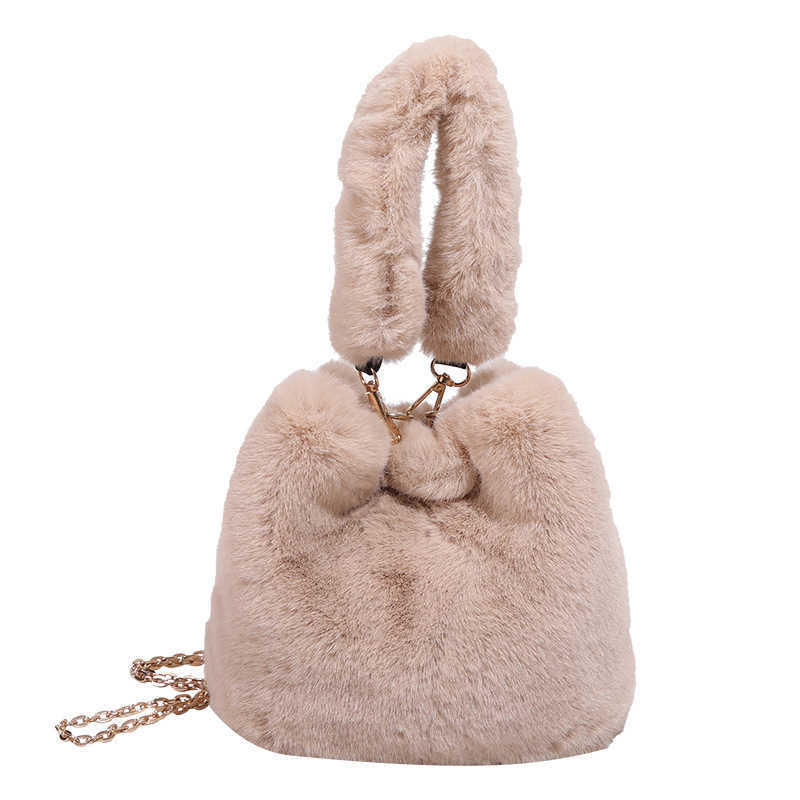 High end autumn winter plush bag women fashionable hand-held bucket bag versatile crossbody chain plush bag 241215