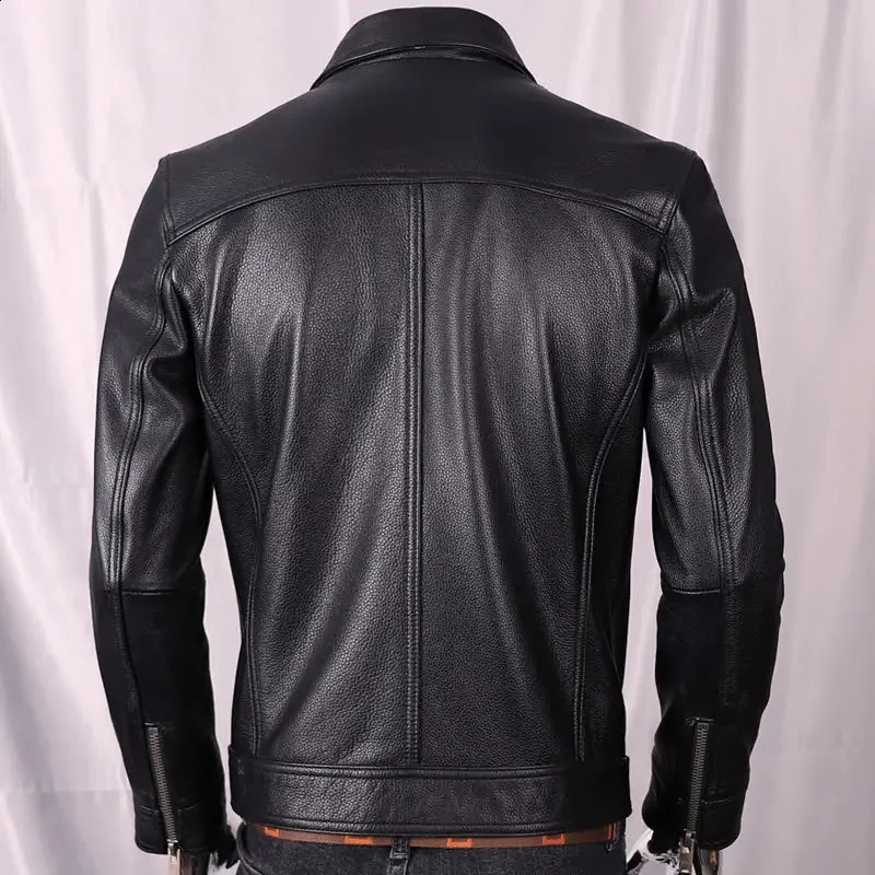 Autumn Winter Classic Motorcycle Jackets Men Turn-down Collar Leather Jacket Mens Natural Cowhide Thick Moto Jacket 241230
