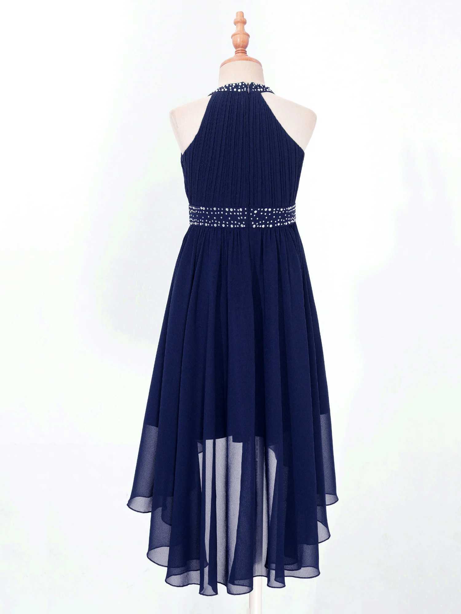 Childrens Wedding Flower Girl Dress Birthday Par Dress Elegant Shining Water Diamond Friction Body Mesh Hi Lo Chiffon Princess Dress W241231