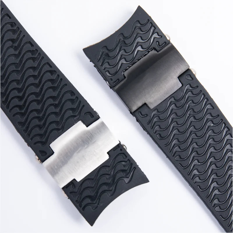 Silicone Rubber Waterproof Watch Band for Athens Diving Navigation Series Arc Mouth Butterfly Buckle Strap 22mm 241230