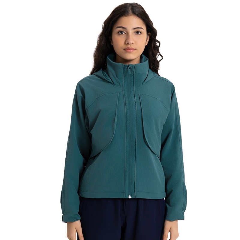 2025--New woven wind and rainproof versatile Hooded jacket Women's zipper breathable jacket