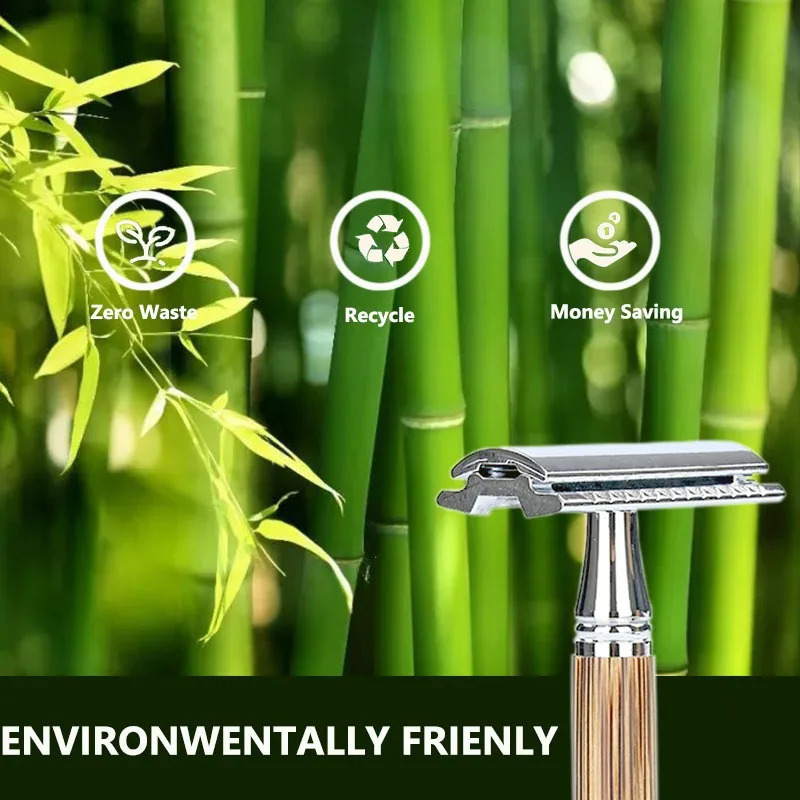 Vintage Shaver Stainless Steel Double Edge Safety Razor Set Shaving Tool Natural Bamboo Handle Manual Safety Razor Blade Shaver 241230