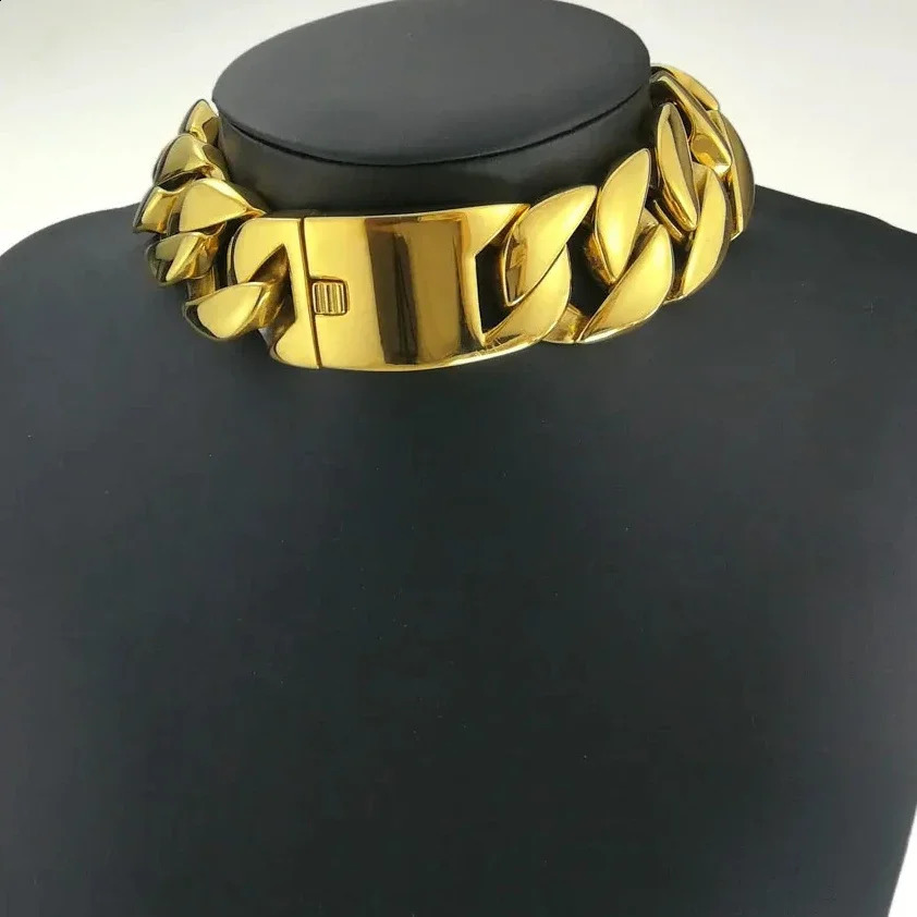 Gold Color 316L Stainless Steel All Polished 31mm Width Very Heavy Long Chain 40-55cm Necklace Jewelry 241230