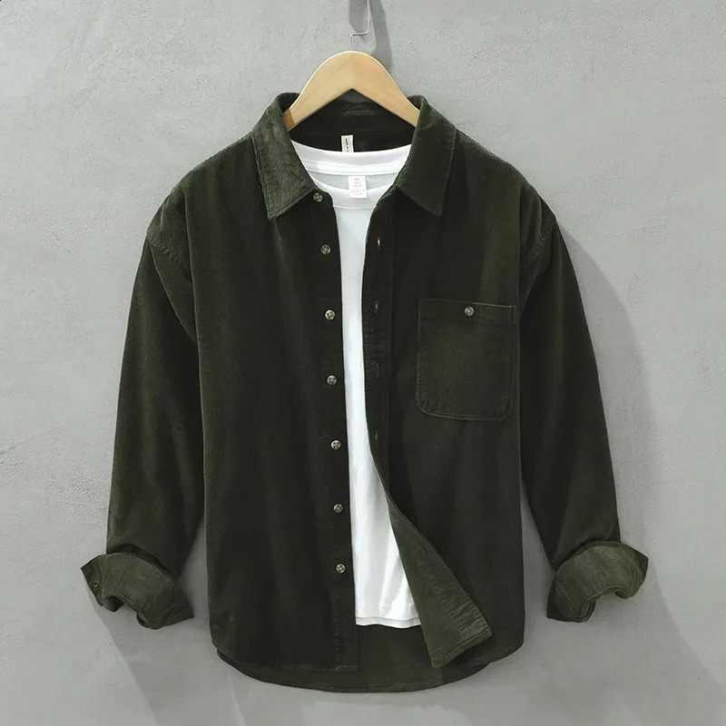 Vintage Corduroy Long Sleeve Casual Shirt For Men Spring Autumn Striped Loose-Fit Jacket Trendy Classic 250114
