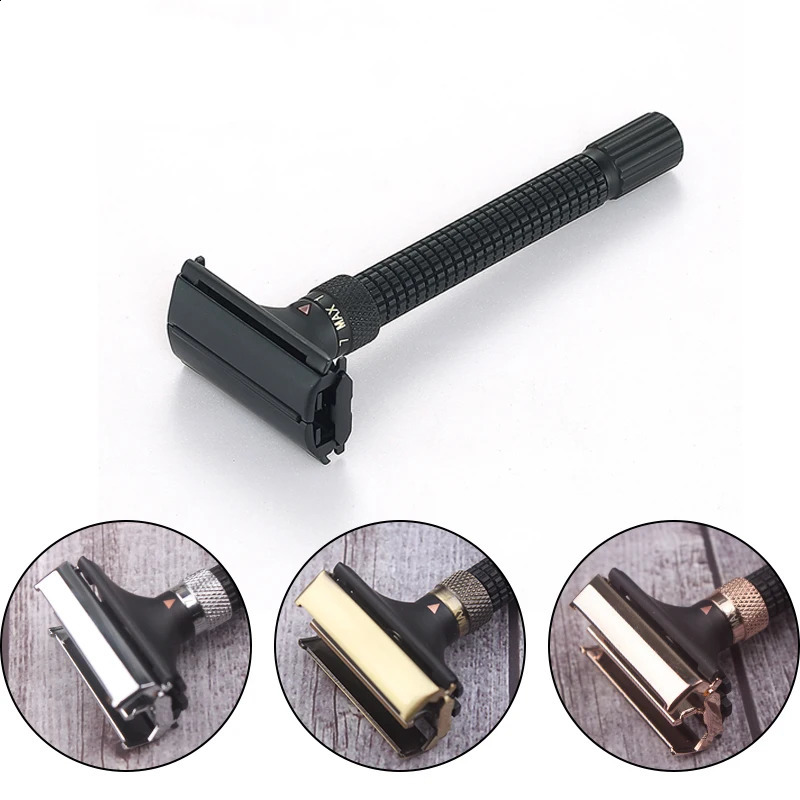 3 Colors Men Shaving Adjustable Safety Razor Double Edge Beard Trimmer Butterfly Open Brass Long Handle Manual Shaver 241230