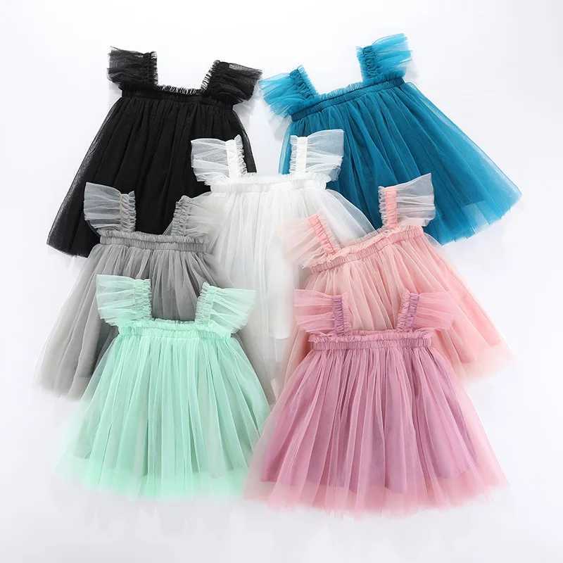 Summer Babys Clothing 0-6Y Sweet KidsCamisole Dress Girls Suspender Flying Sleeve Tulle Dress Girls Outfit W241231