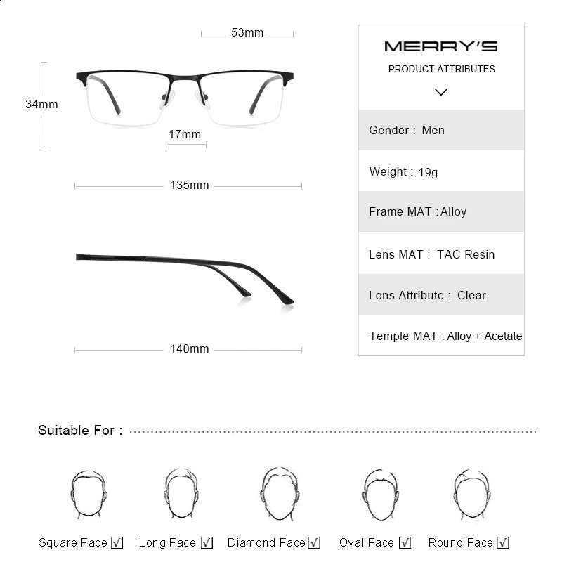 MERRYS Men Glasses Frame Male Square Half Optical Ultralight Business Style Myopia Prescription Alloy Eyeglasses S2055 241230