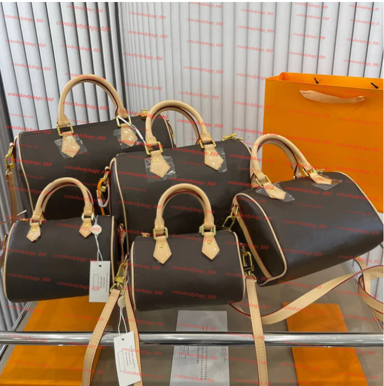 Womens Travel bag designer speddy handbags leather zipper shoulder bag crossbody bag flower checked print high quality women tote bags luxury handbag With Gold lock