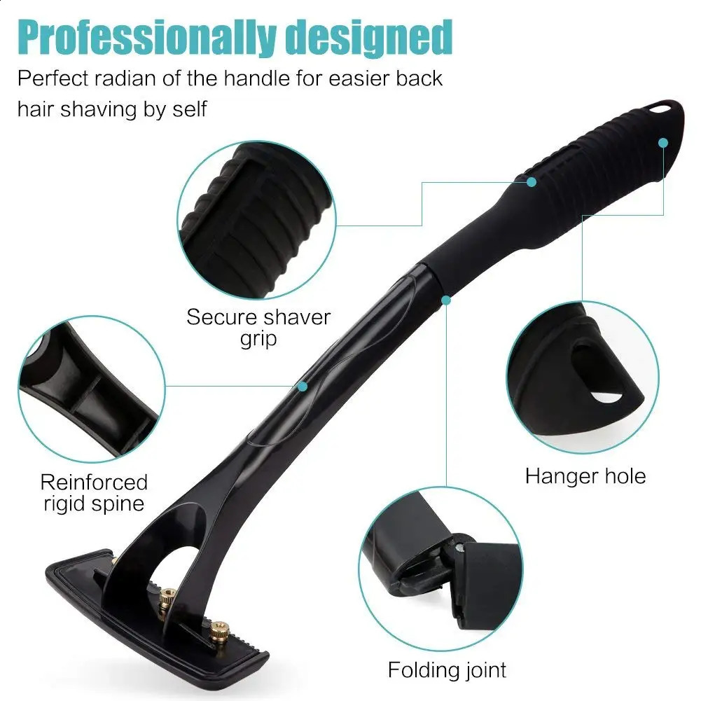 Back Shavers for Men Back Hair Remover Body Shaver Long Handle Body Hair Trimmer Razor 15 Blades Manual Foldable Razor 241230