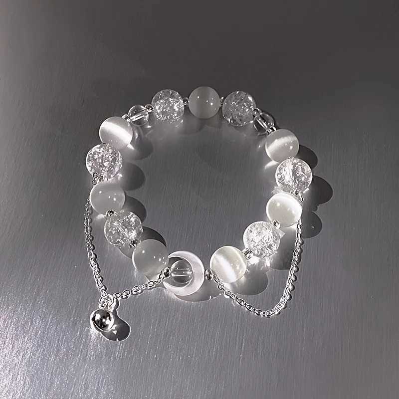 Korean style white bead moon bracelet for women retro gradient crystal glass bracelet exquisite party jewelry gift W241231