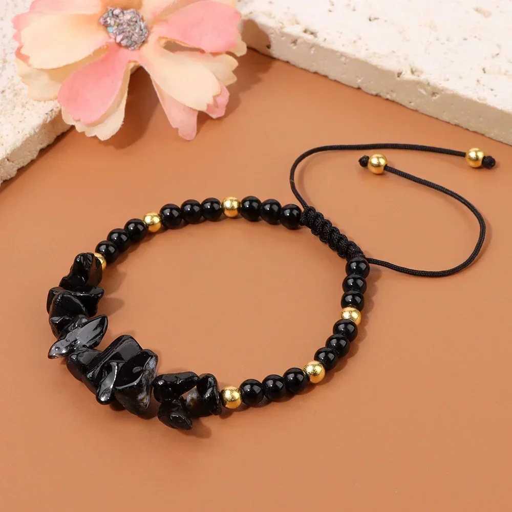 Hot Irregular Green Aventurines Gravel Bracelet Natural Stone Amethyst Bracelet Female Adjustable Rope Braided Bracelet Gift W241231