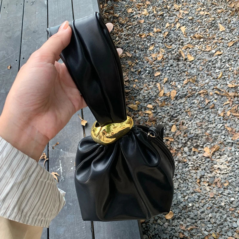 Personalized Soft Leather Clutch Bag Women Pleated Mini Bucket Pouch Temperament Side Zipper Party Evening Bags 241231