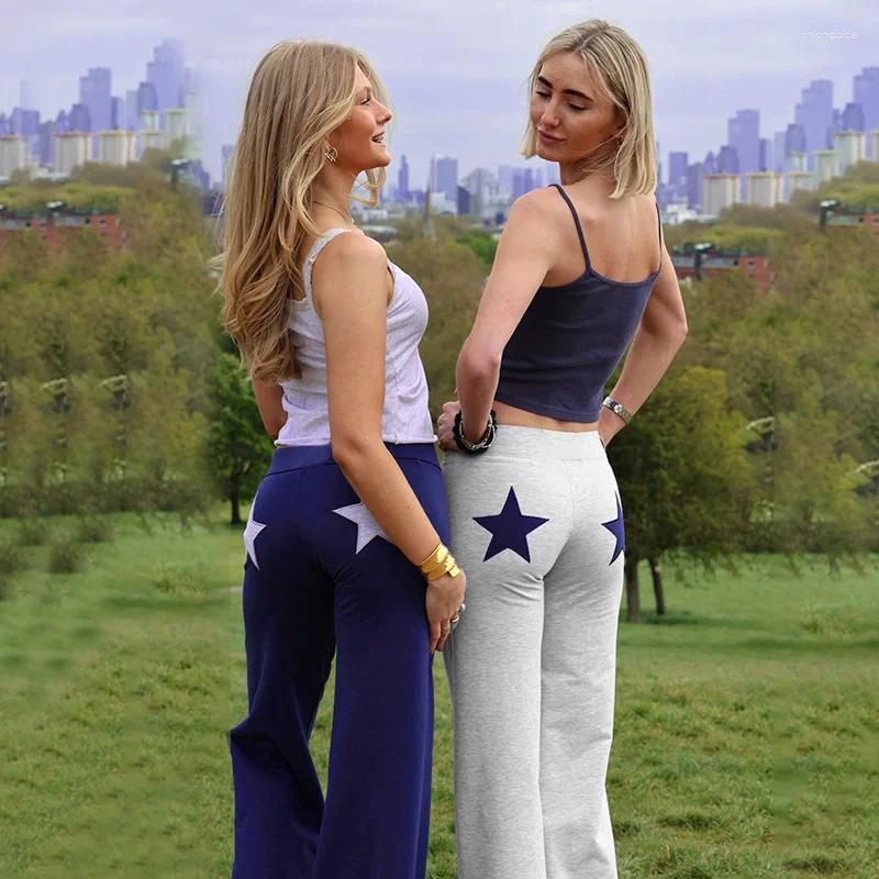 Womens Pants AII Season Embroidery Star High Elastic Sweatpants Sports Casual Bottom Y2K Clothes Baggy Straight Trousers Streetwear