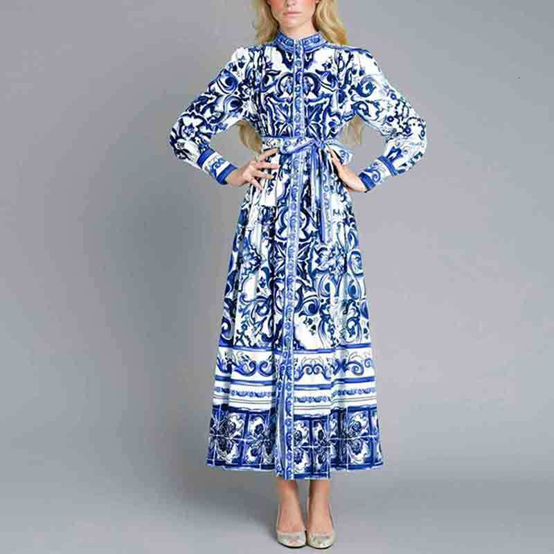 Plus Size S-3XL Elegant Dresses For Woman Fashion Printed Party Designer Dress Women Full Sleeve Lapel Neck High Waist Big Swing Dress
