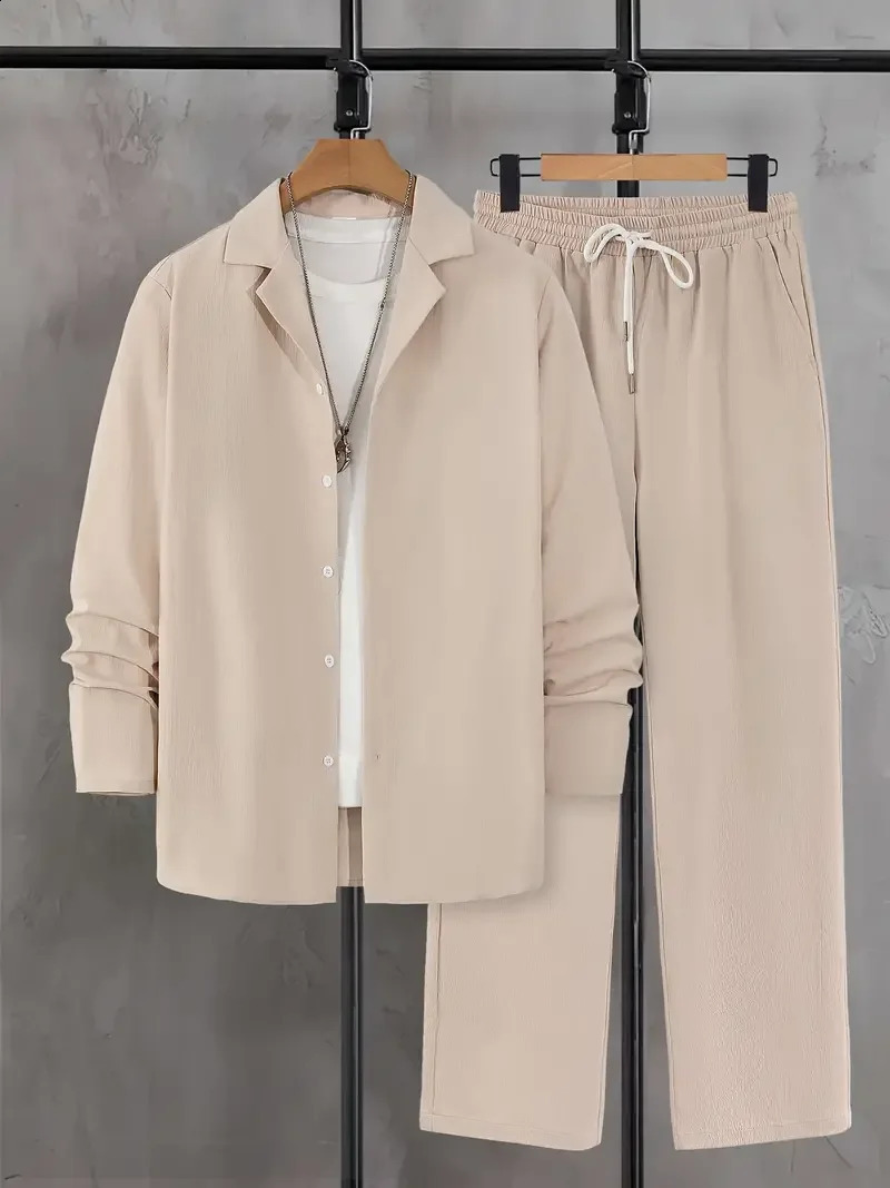 Spring And Autum Solid Color 3D Print Men Harajuku Clothing Suits Tracksuit Long Sleeve Shirt Pants Two Piece Sets 241223