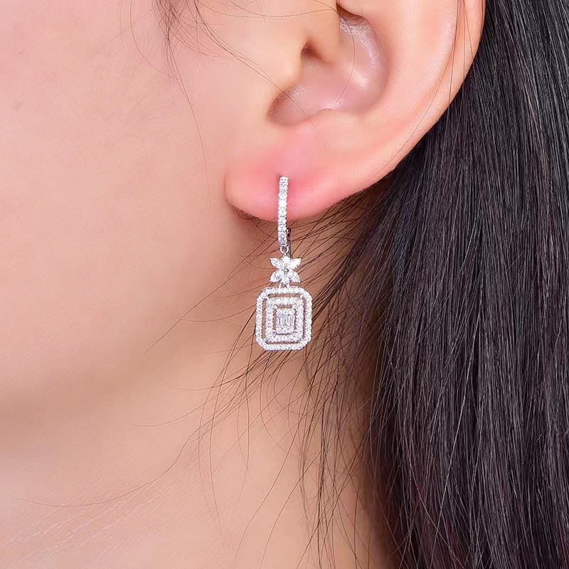 Choucong Sparkling Dangle Earrings Luxury Jewelry 925 Sterling Silver T Princess Cut White 5A Cubic Zircon CZ Diamond Gemstones Party Women Long Drop 