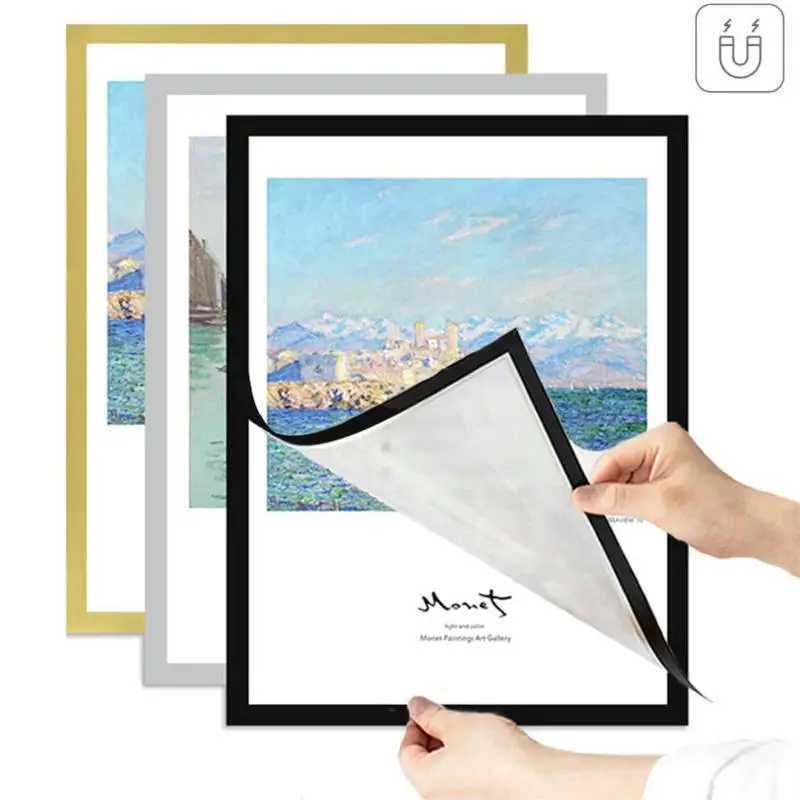 Frames Moetron Large Poster Frame 50x70cm Soft PVC Magnetic Frame A2 Poster Frame 40x60cm Adhesive Wall Frame 50x70cm CL241231