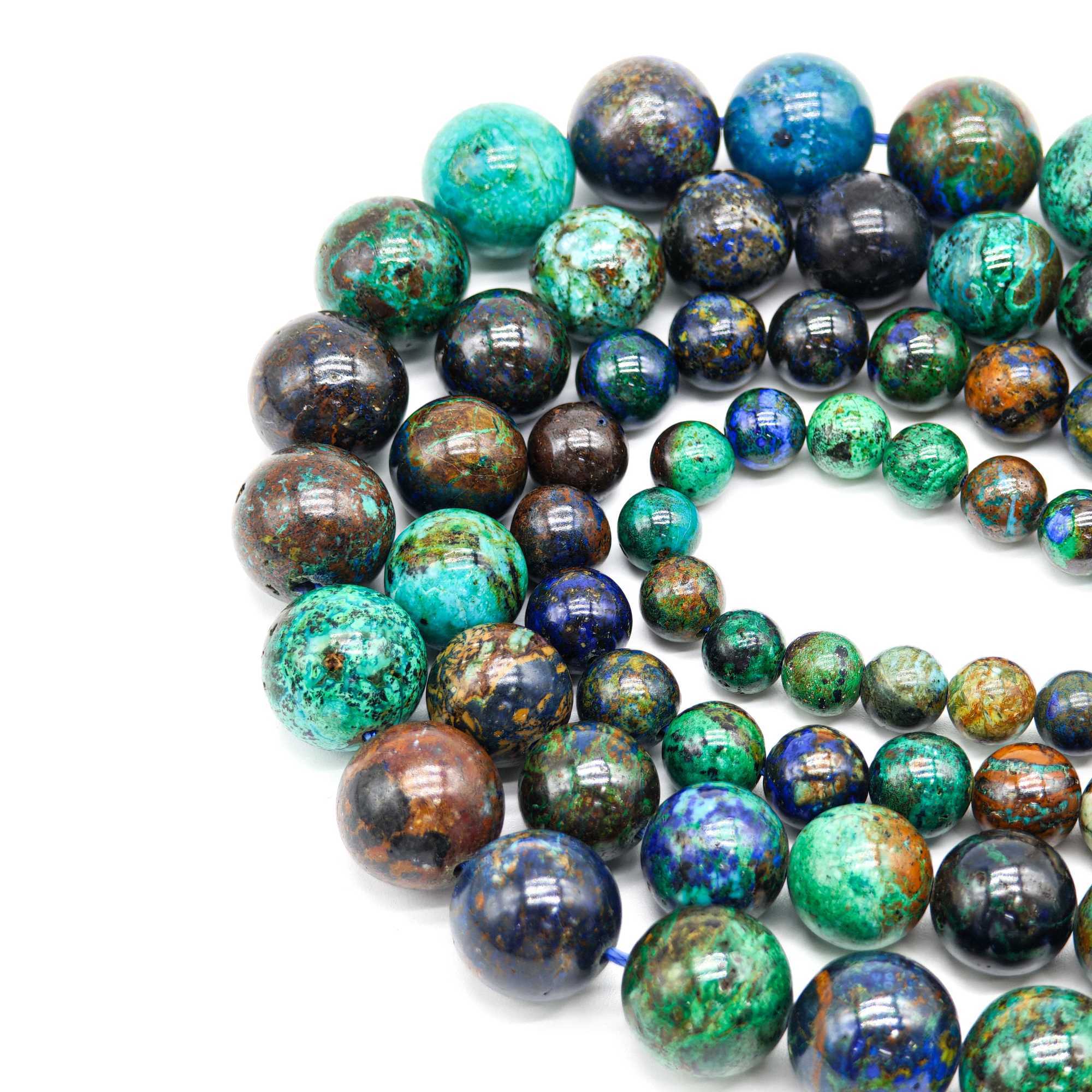 100% natural stone natural phoenix Chrysocolla lis lapis lazuli smooth round loose beads used for jewelry making design DIY W241231