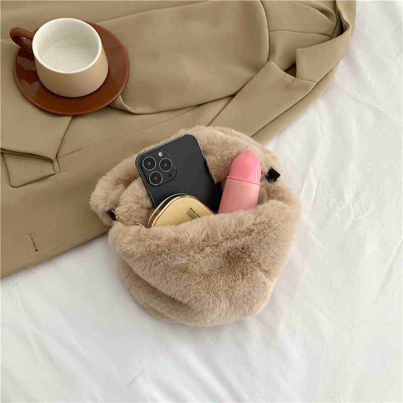 High end autumn winter plush bag women fashionable hand-held bucket bag versatile crossbody chain plush bag 241215