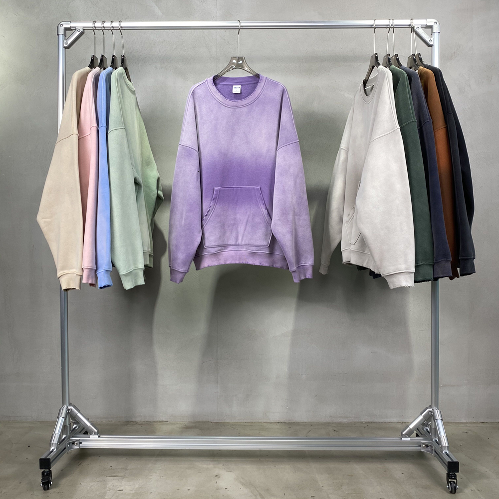 Spray-Dyed Worn Round Neck Sweater Hoodie Men Women Sweatshirt Pullovers