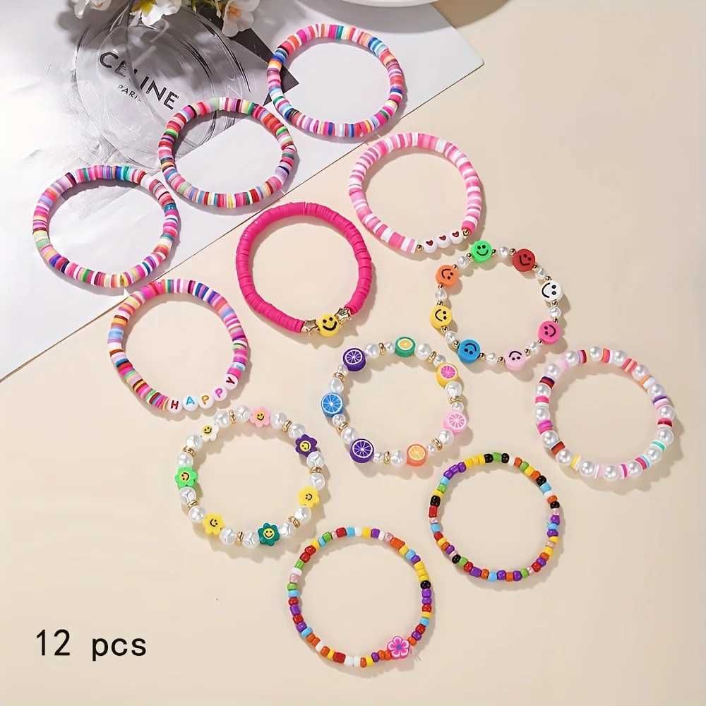 12 pieces/set Bohemian chic polymer clay bead bracelet ideal gift for summer fashion girls W241231
