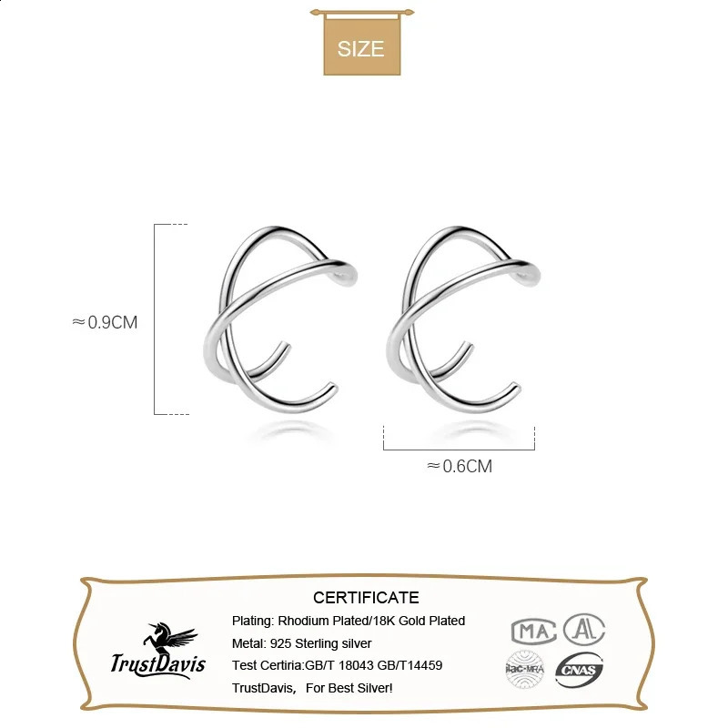 Trusta 100 925 Sterling Silver Contracted Twist Ear Cuff Clip On Earrings For Women Girl Without Piercing Earings Jewelry DA457 241225