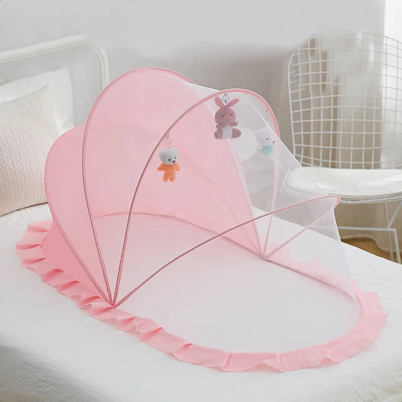 Baby Bed Infant Mosquito Nets Foldable with Cotton Pillows Portable Folding Baby Bedding Crib Netting 241227